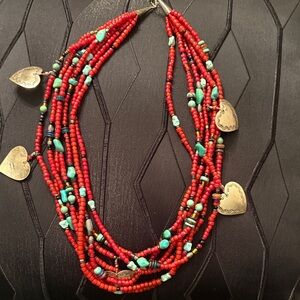 Santa Fe  Beaded Necklace with Heart Charms